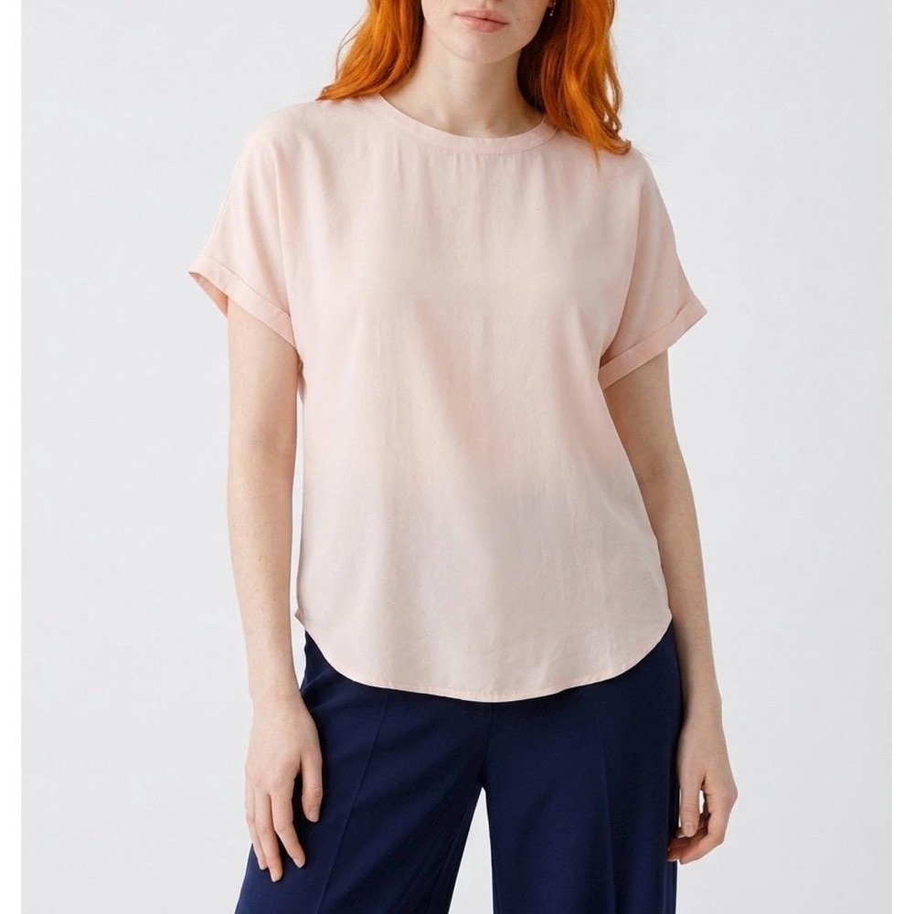 Vintage 90s bullocks 100% silk minimalist short sleeve t-shirt blouse peach M